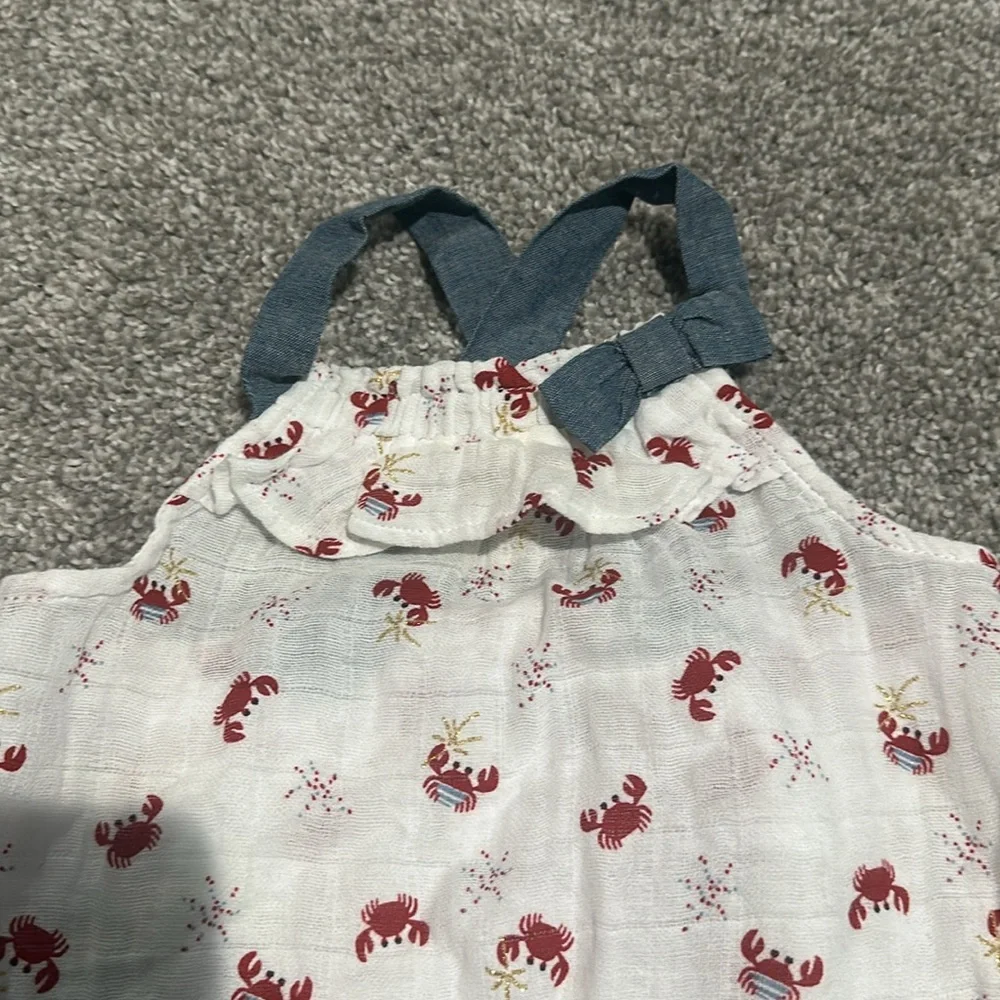 Mud‎ Pie cotton muslin glitter crab bubble romper 6-9 months NWT